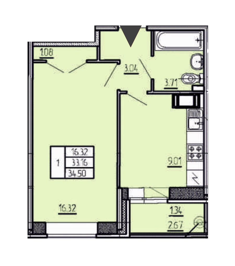 1-комнатная квартира 34.5 м², 15/20 эт., ЖК «Стороны Света»